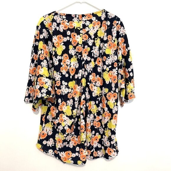 JONES NEW YORK Plus Size Tie Front V-Neck Blouse Navy Blue White Multi Floral 2X - Picture 9 of 13